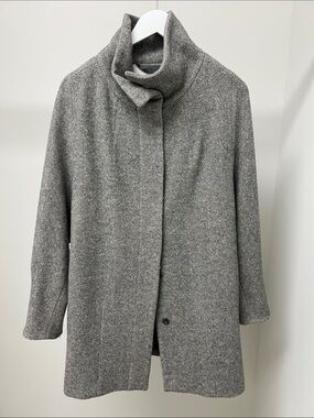 Weekend Max Mara Grey Herringbone Stand Collar Pea Coat